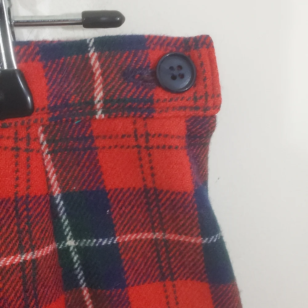 Vintage Pendleton Wool Red Blue Tartan Plaid Midi Skirt A-Line Size 12 Preppy - Picture 3 of 9